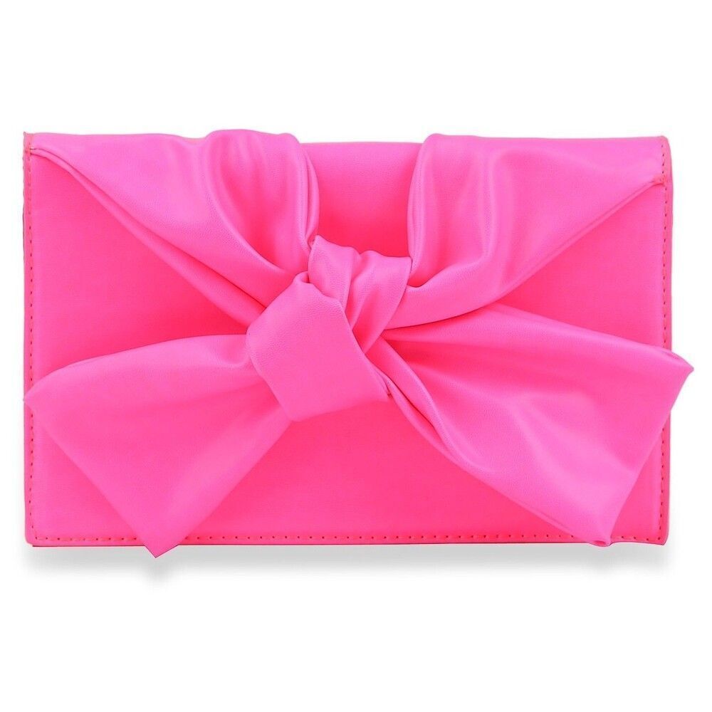 Fuchsia Classic Clutch Shoulder Tote Handbag with Bow Closure for Women